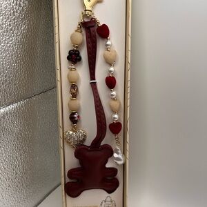 Eye Candy Maroon and Gold Heart Bag Charm Bracelet